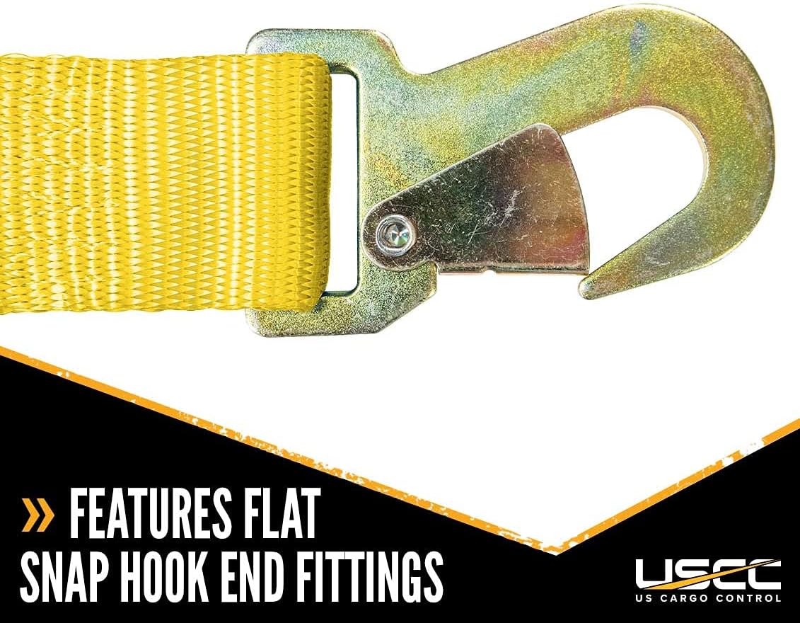 2 Pack 2 Inch x 27 Foot Yellow Ratchet Straps with Snap Hook F490