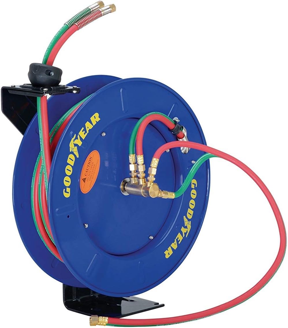 Retractable Twin Oxygen Acetylene Rubber Hose Reel, 1/4" x 50', 300PSI B117887
