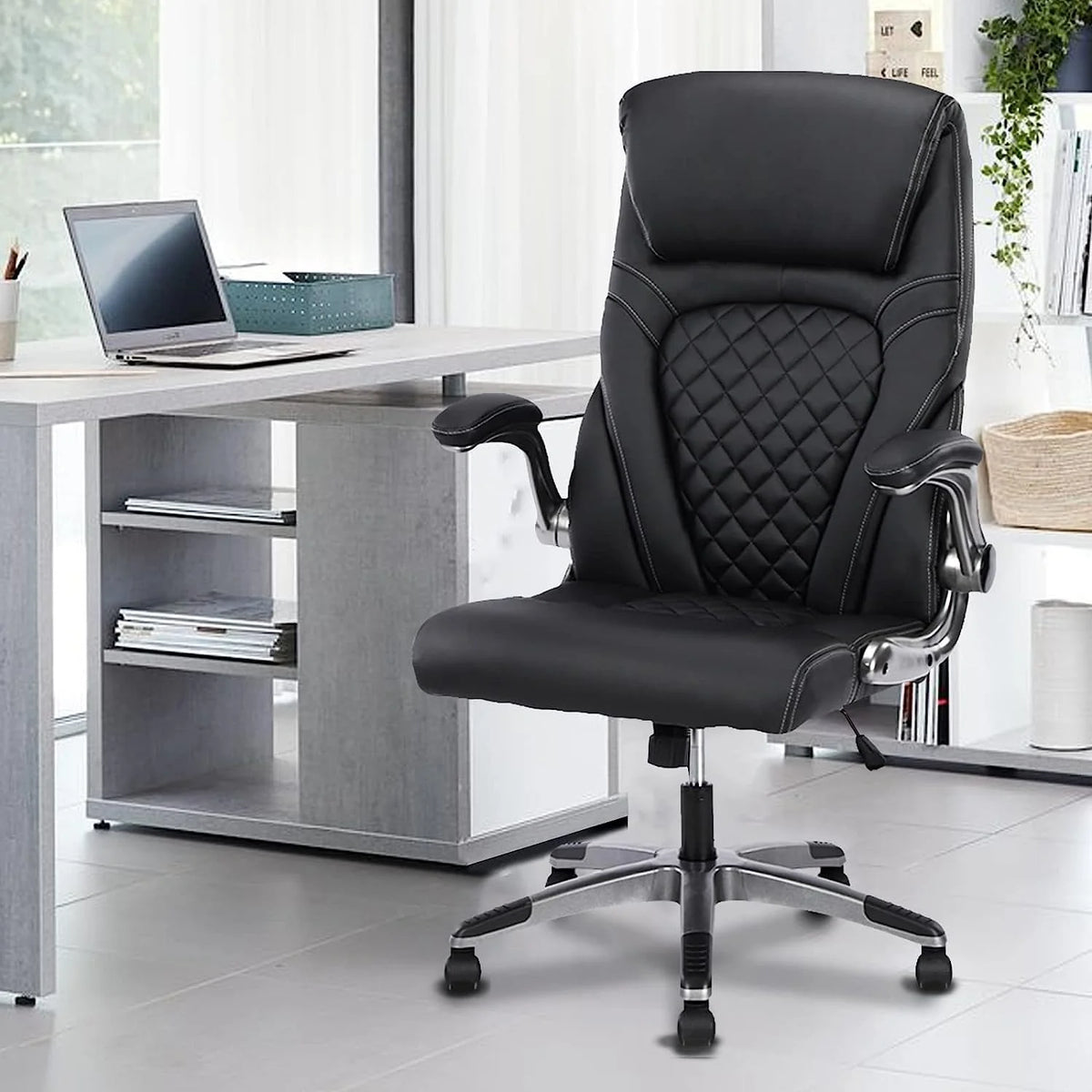 Black Ergonomic Office Chair with Lumbar Support W694856