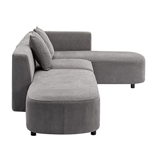 L Shape Curved Sofa with Extra Chaise Lounge, Chenille Upholstery Deep Seat Sectional Couch V17025