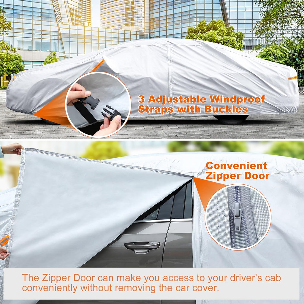 Waterproof All Weather Car Cover with Zipper Door & Storage Bag U252