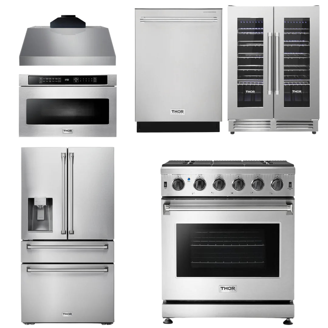 30 Gas Range, Range Hood, Microwave, Refrigerator, Dishwasher, Wine Cooler H361