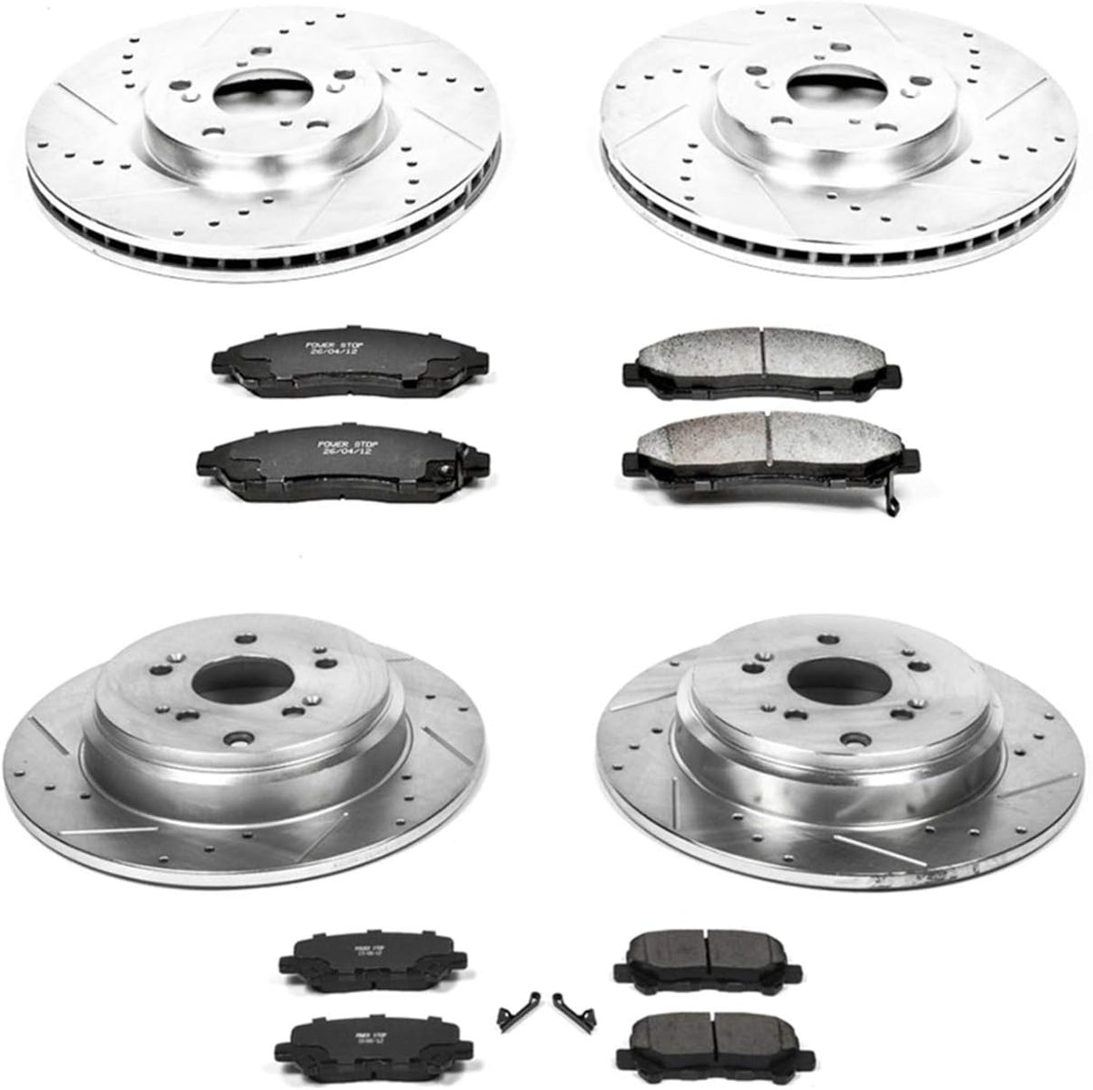 Front and Rear Carbon Fiber Brake Pads with Drilled & Slotted Brake Rotors Kit U988