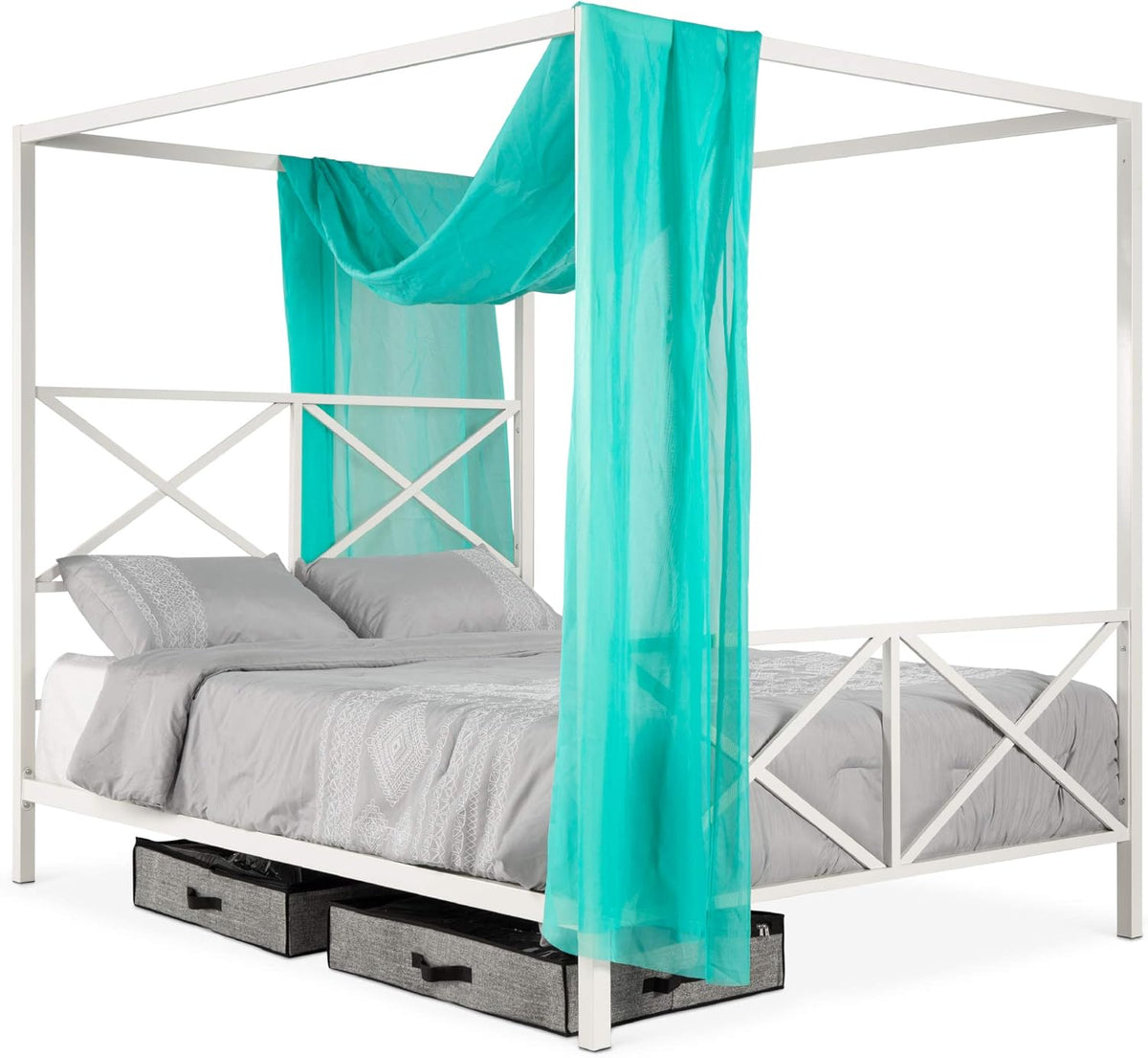 White Queen Size Metal Canopy Bed E915