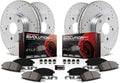 Front and Rear Carbon Fiber Brake Pads with Drilled & Slotted Brake Rotors Kit U988