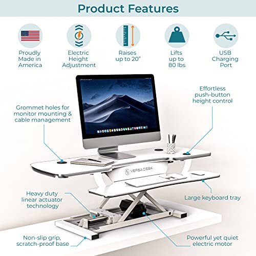 Black Electric Standing Desk Converter with Keyboard Tray and USB Port X464