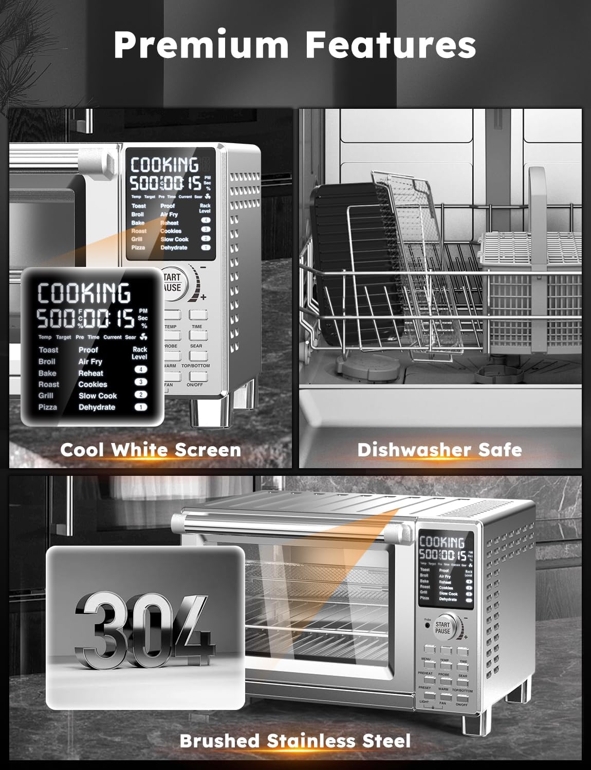 Stainless Steel Air Fryer Toaster Oven with Grill Combo, 30QT P520