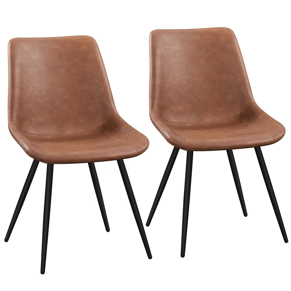 Brown Faux Leather Dining Chairs with Metal Legs Y45912