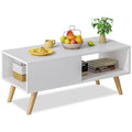 Wood Aesthetic Coffee Table with Storage, 39.4 * 19.7 * 18.5 in (Rust Brown) I87063