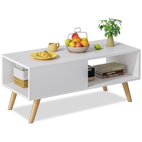 Wood Aesthetic Coffee Table with Storage, 39.4 * 19.7 * 18.5 in (Rust Brown) I87063