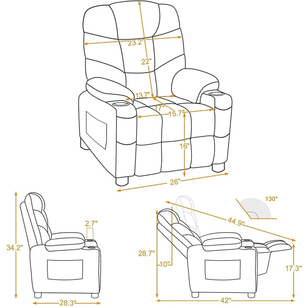 Velvet Recliner Chair with Cup Holders T958151