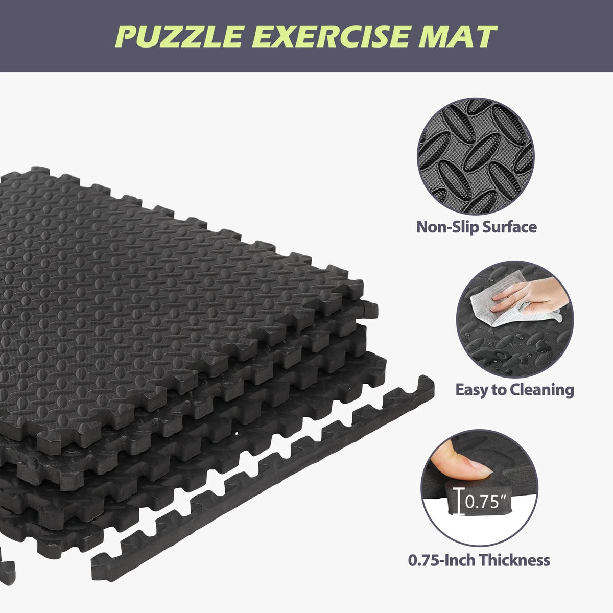 24 Pc Interlocking EVA Foam Exercise Mat 3/4'' Black R8010