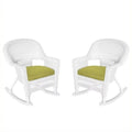 White Wicker Rocker Chair with Green Cushion Set of 2 Q885