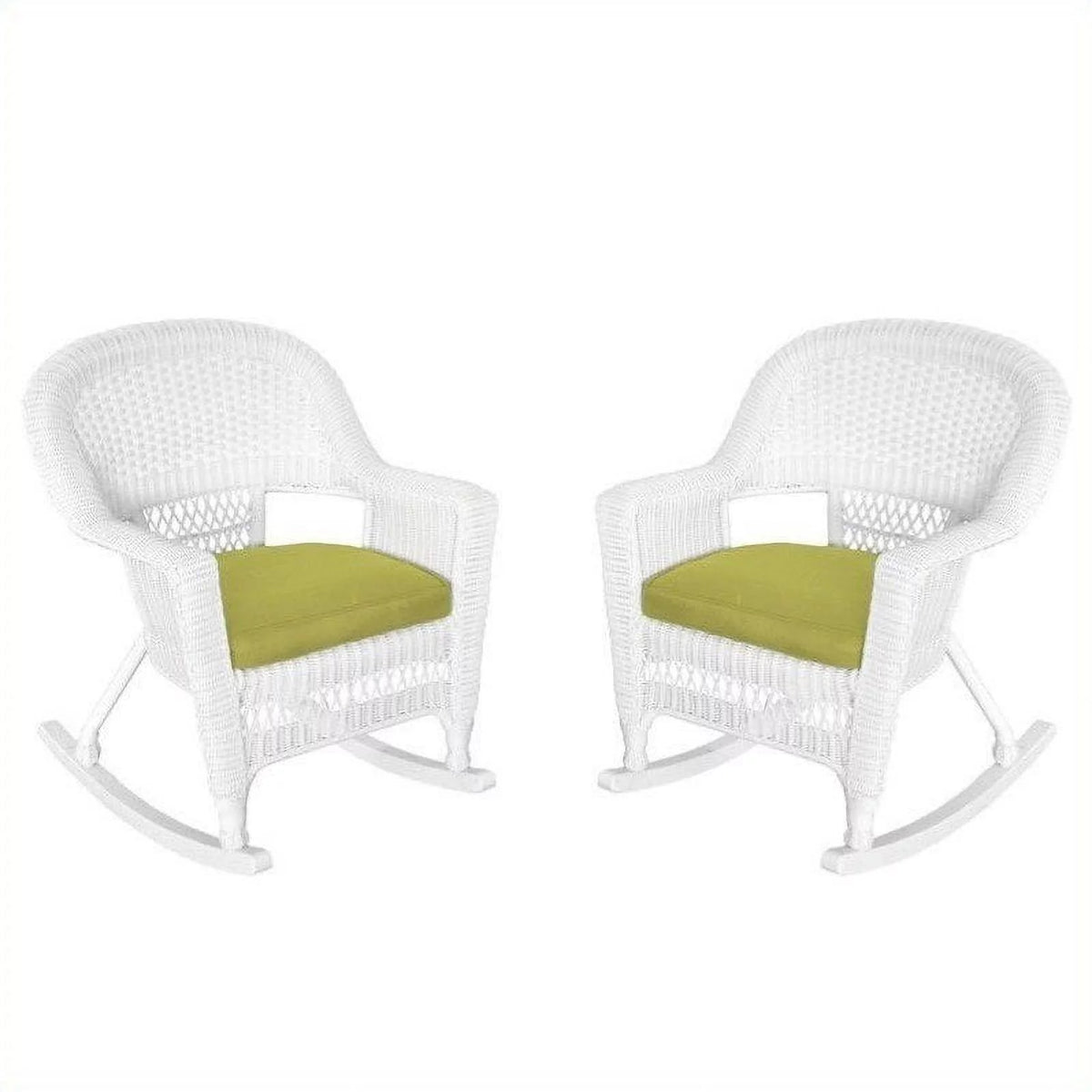 White Wicker Rocker Chair with Green Cushion Set of 2 Q885