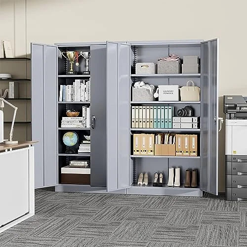 72” Black Steel Locking Cabinet with Doors and 4 Shelves L67035
