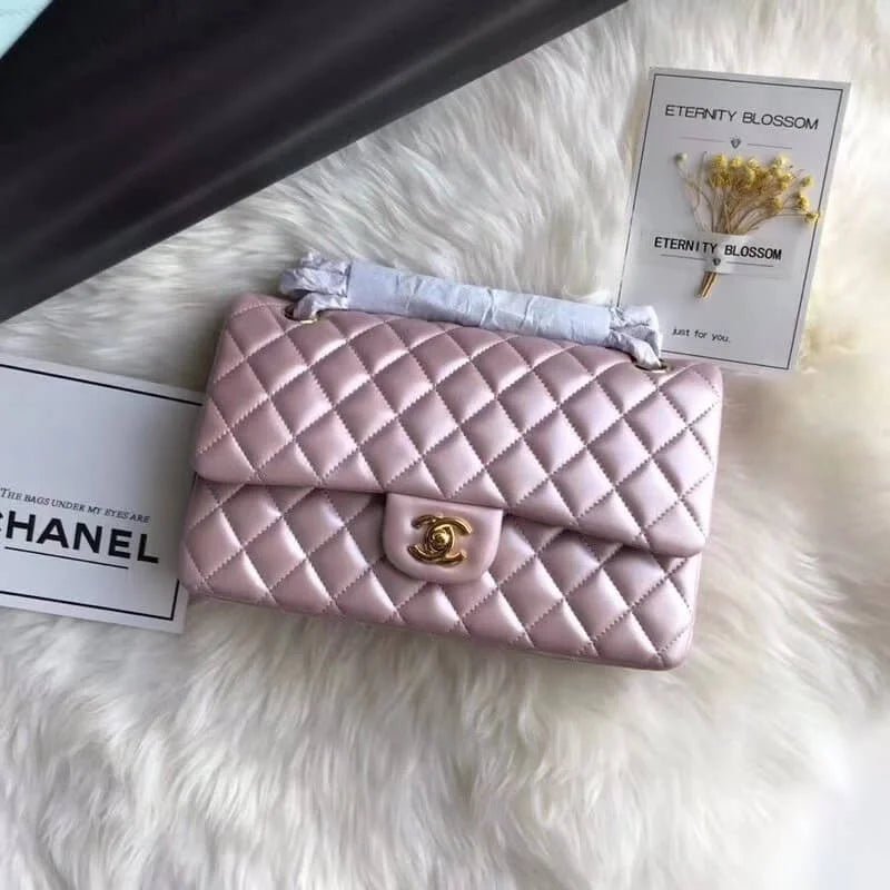 Pink Gold Medium Lambskin Leather Flap Bag E174884