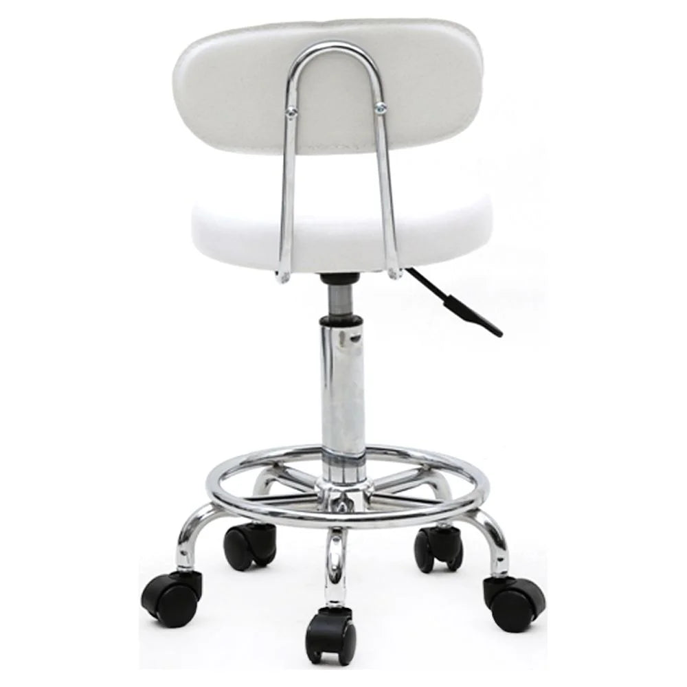 White Adjustable PU Leather Rolling Stool V529