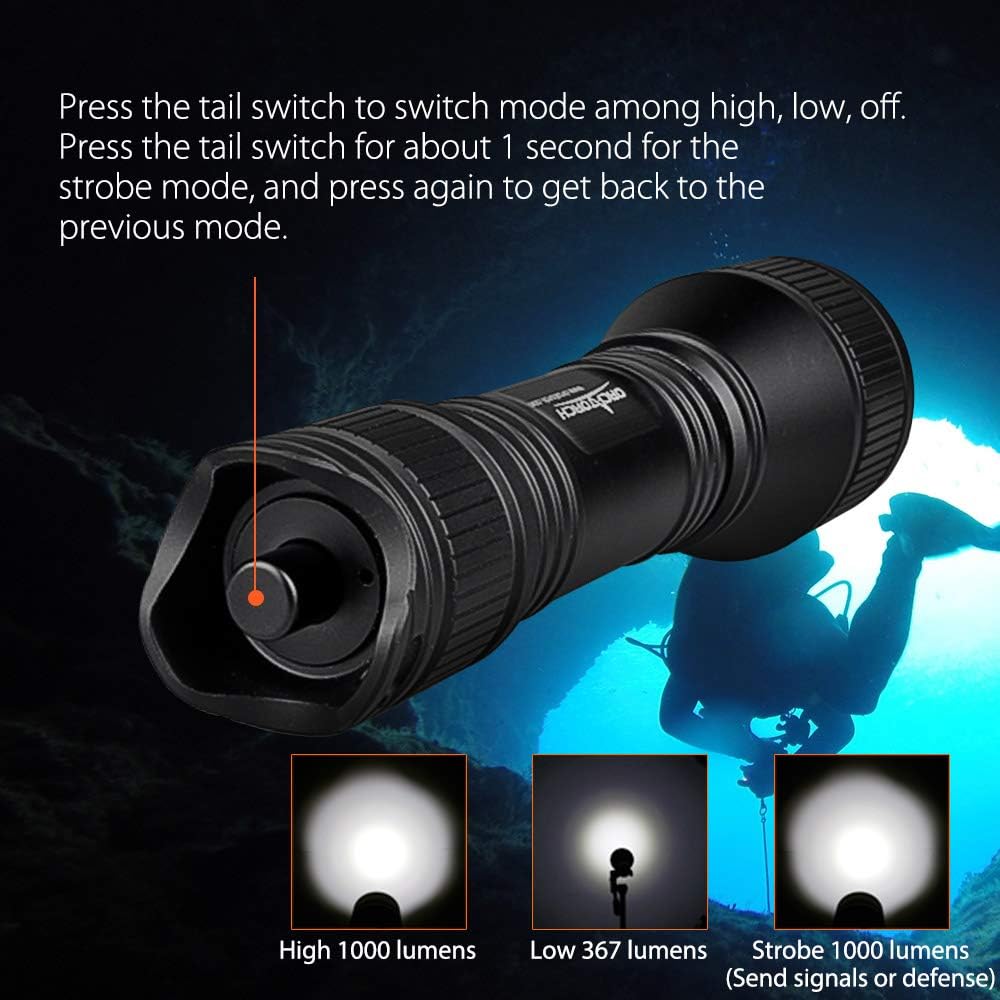 D550 Dive Light 1000 Lumens Scuba Diving Flashlight 3 Modes IP68 Waterproof Underwater Torch X2643
