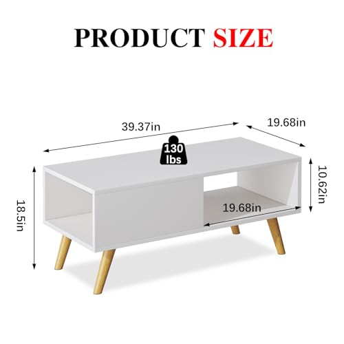 Wood Aesthetic Coffee Table with Storage, 39.4 * 19.7 * 18.5 in (Rust Brown) I87063