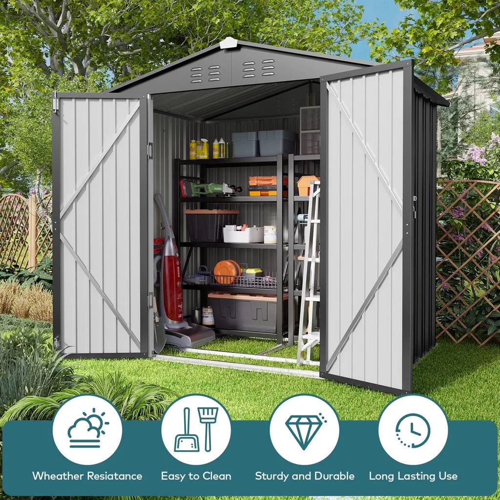 Gray 8' x 6' Outdoor Storage Shed with Metal Base Frame E673