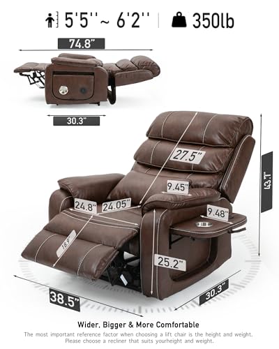 Large Power Lift Recliner with Heated and Massage, Dual Motor, 25in Wide Seat B698