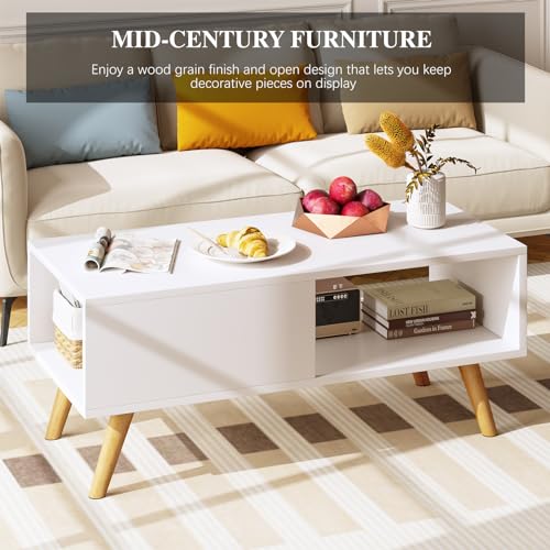 Wood Aesthetic Coffee Table with Storage, 39.4 * 19.7 * 18.5 in (Rust Brown) I87063