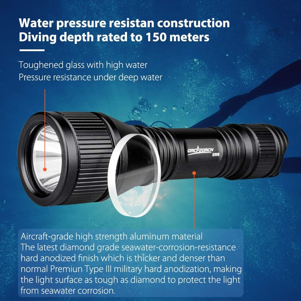 D550 Dive Light 1000 Lumens Scuba Diving Flashlight 3 Modes IP68 Waterproof Underwater Torch X2643