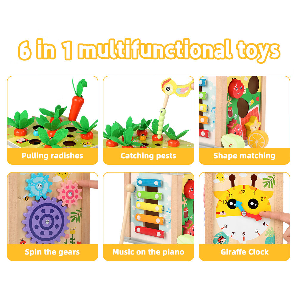 6-in-1 Wooden Blocks Shape Sorter Montessori Toys E95811