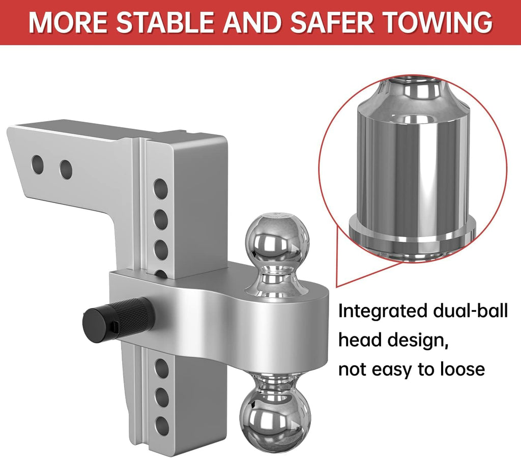 Adjustable Trailer Hitch Ball Mount, 8 Inch Drop, 2.5 Inch Receiver, 18,500 LBS GTW, Forged Aluminum Shank, Dual Balls V1347