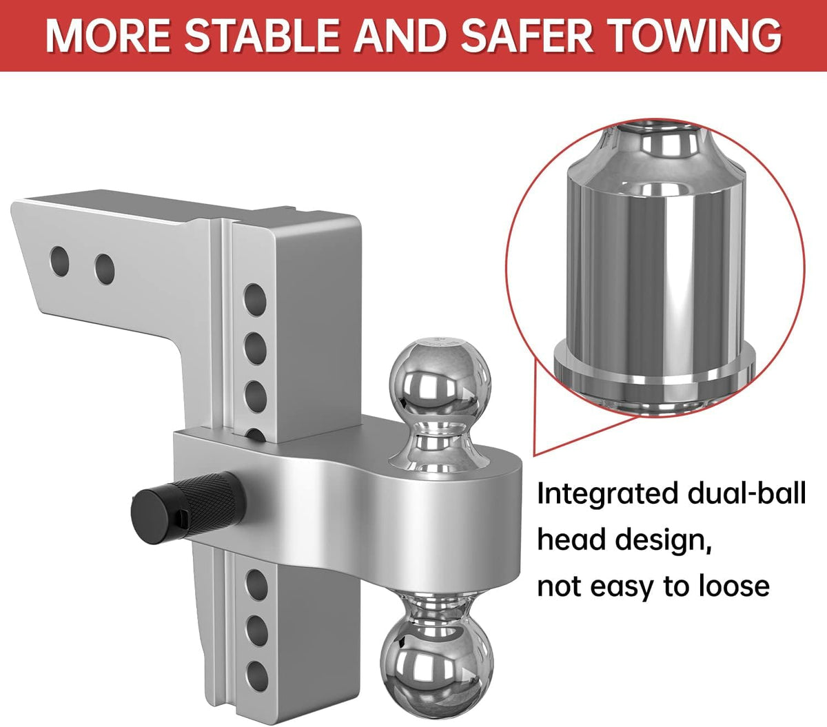 Adjustable Trailer Hitch Ball Mount, 8 Inch Drop, 2.5 Inch Receiver, 18,500 LBS GTW, Forged Aluminum Shank, Dual Balls V1347
