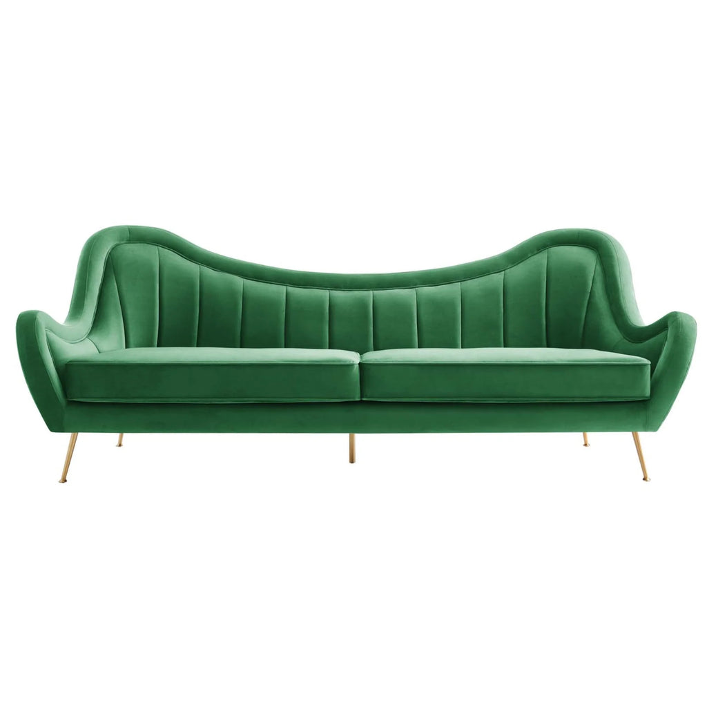Velvet and Stainless Steel Sofa in Emerald Green Q266