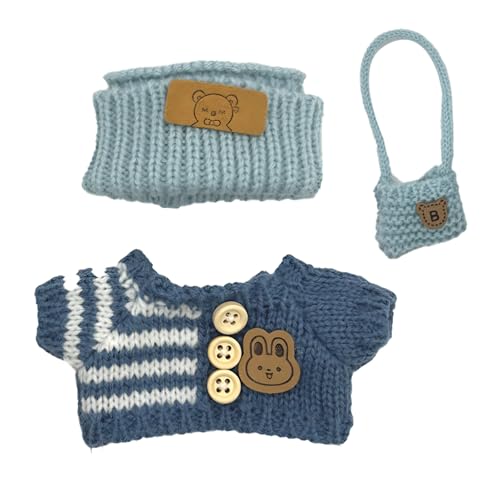 17cm Doll 4-Piece Clothes Set Denim Overall Sun Hat T-Shirt Knitted Flower Brooch E2418