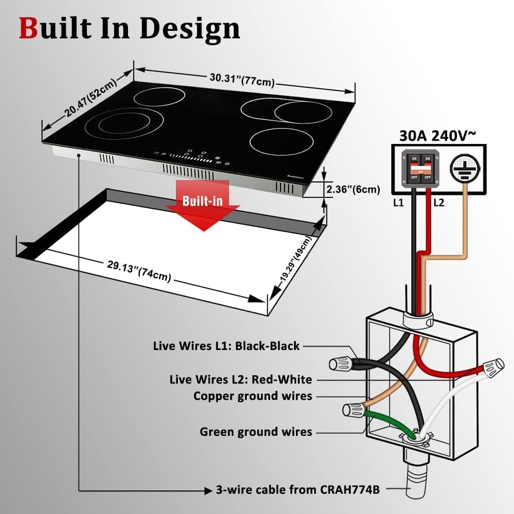 Electric Cooktop 30 inch 4 Burner Smoothtop Built in O1906