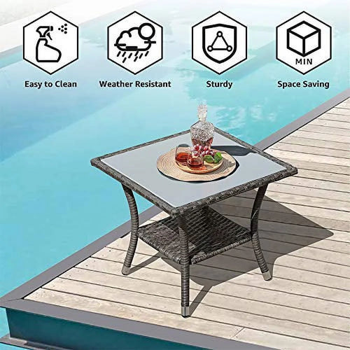 20" Square Wicker Outdoor Side Table with Storage V6917
