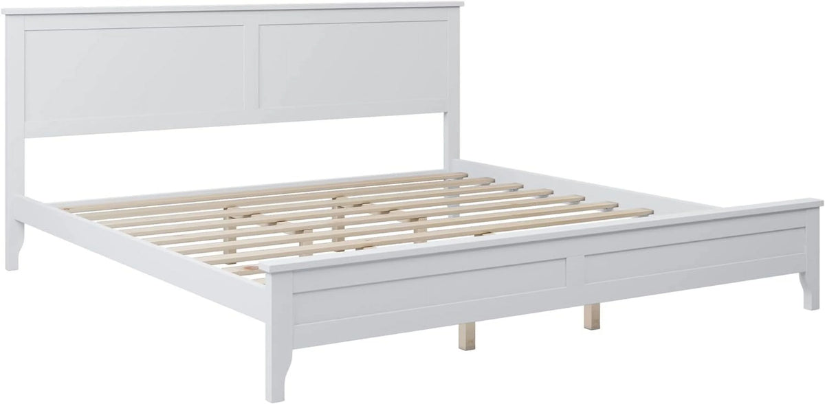 White King Size Solid Wood Platform Bed S47657