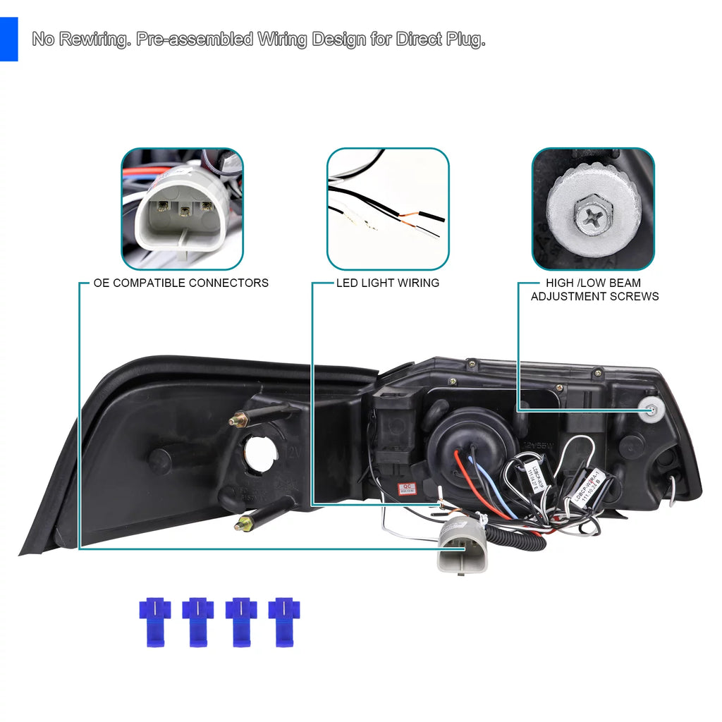 Jet Black LED Dual Halo Projector Headlights Left + Right Pair X870