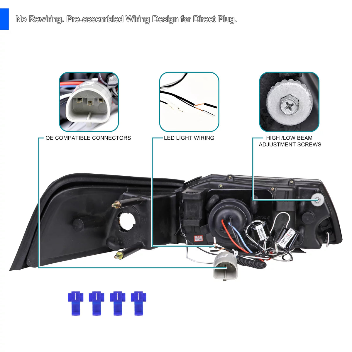 Jet Black LED Dual Halo Projector Headlights Left + Right Pair X870