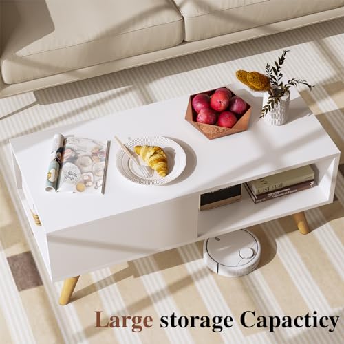 Wood Aesthetic Coffee Table with Storage, 39.4 * 19.7 * 18.5 in (Rust Brown) I87063