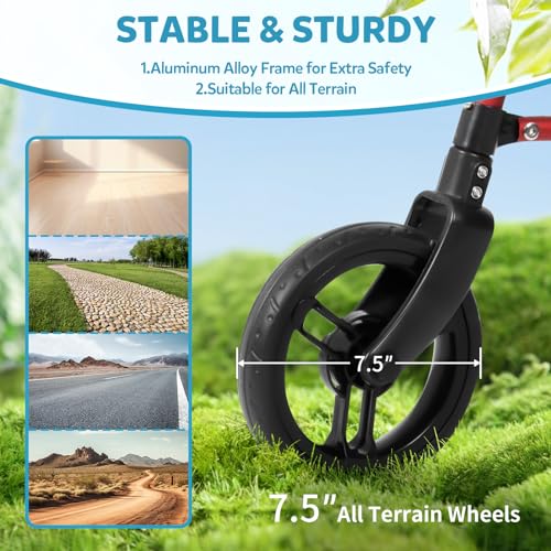 Red 3 Wheel Rollator Walker with Adjustable Height T268