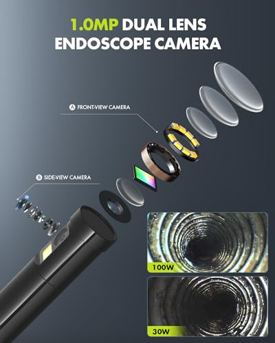 Dual Lens Endoscope Camera with Light, 1080P HD Borescope with 8 LED Lights, USB Endoscope with 16.5ft Semi-Rigid Snake Camera, IP67 Waterproof Inspection Camera S963565