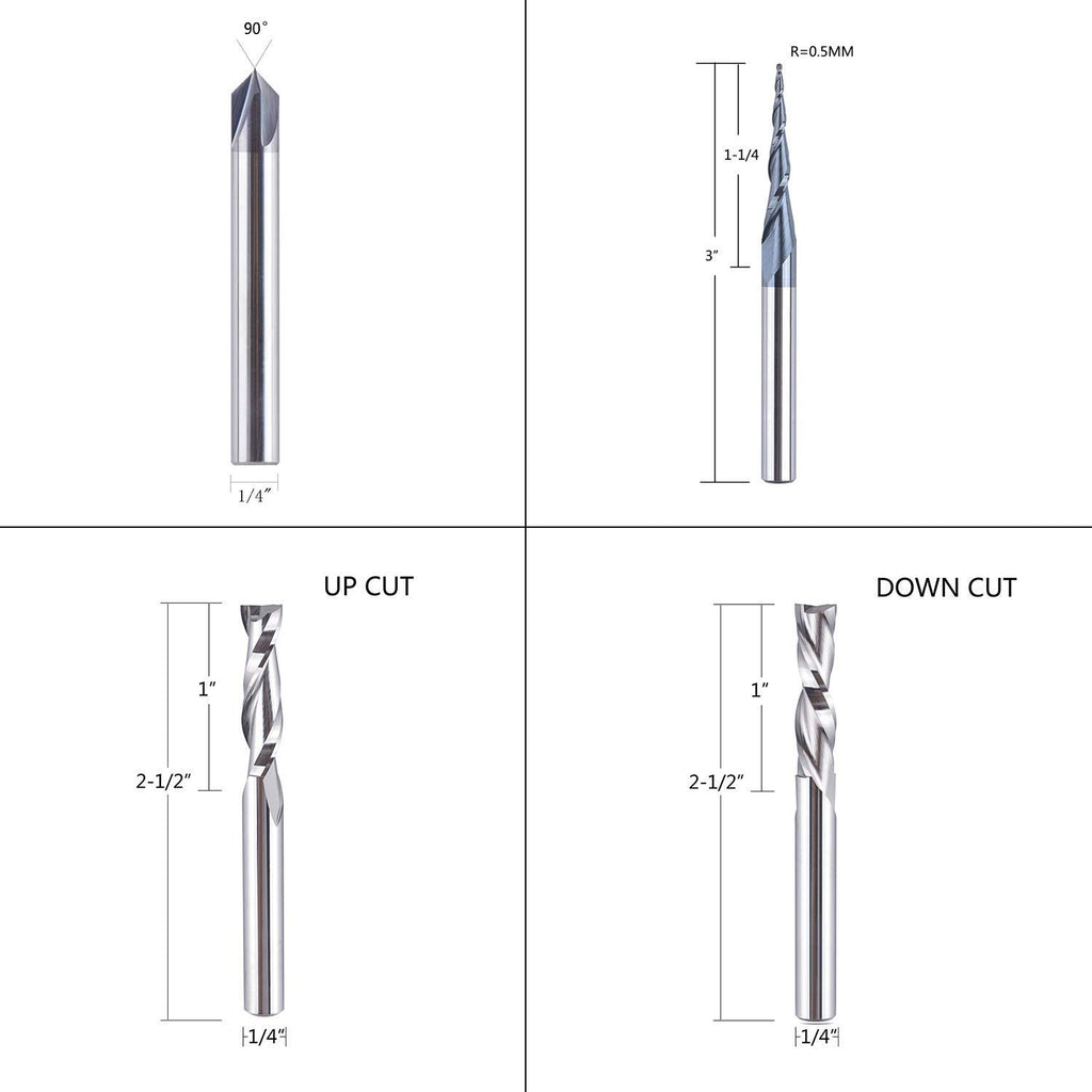 1/4 Inch Shank Solid Carbide CNC Router Bits Carving Set G950571