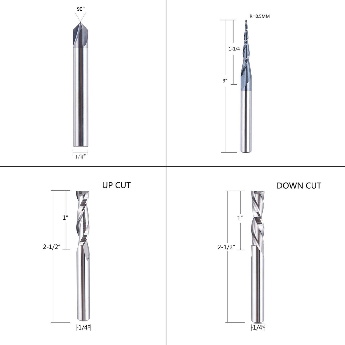 1/4 Inch Shank Solid Carbide CNC Router Bits Carving Set G950571