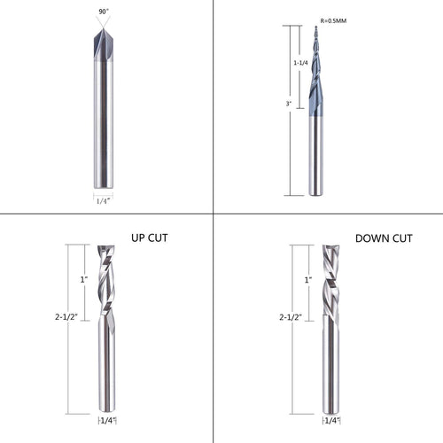1/4 Inch Shank Solid Carbide CNC Router Bits Carving Set G950571