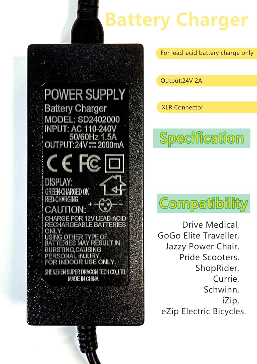24V 2A Battery Charger with 3-Pin XLR Connector I664097