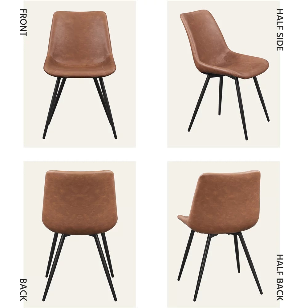 Brown Faux Leather Dining Chairs with Metal Legs Y45912