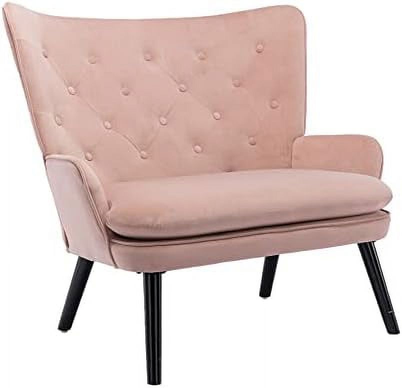 Pink Velvet Tufted Wingback Accent Chair with Solid Wood Legs B900