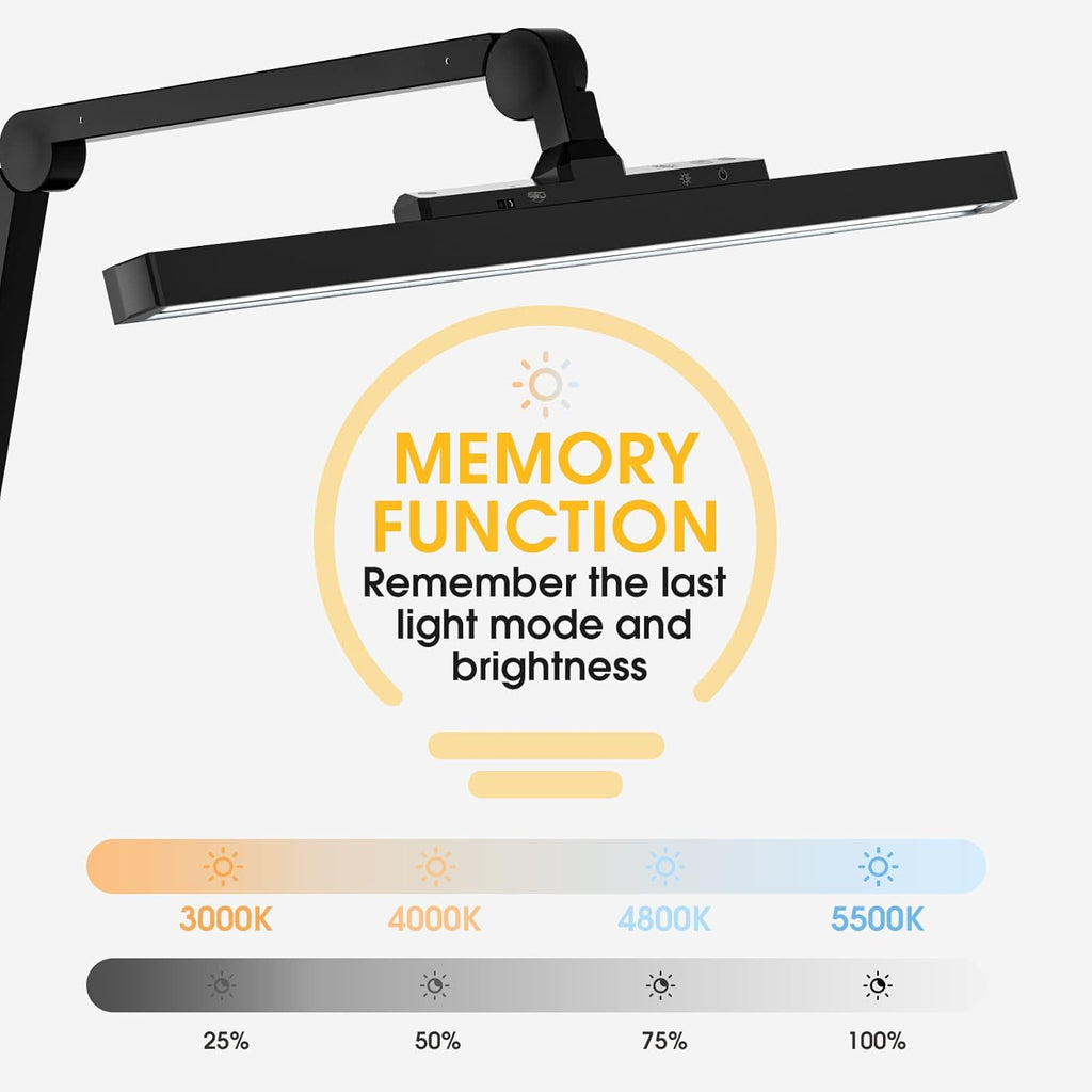 LED Desk Lamp with Clamp, Dimmable Swing Arm, 4 Color Modes S9654
