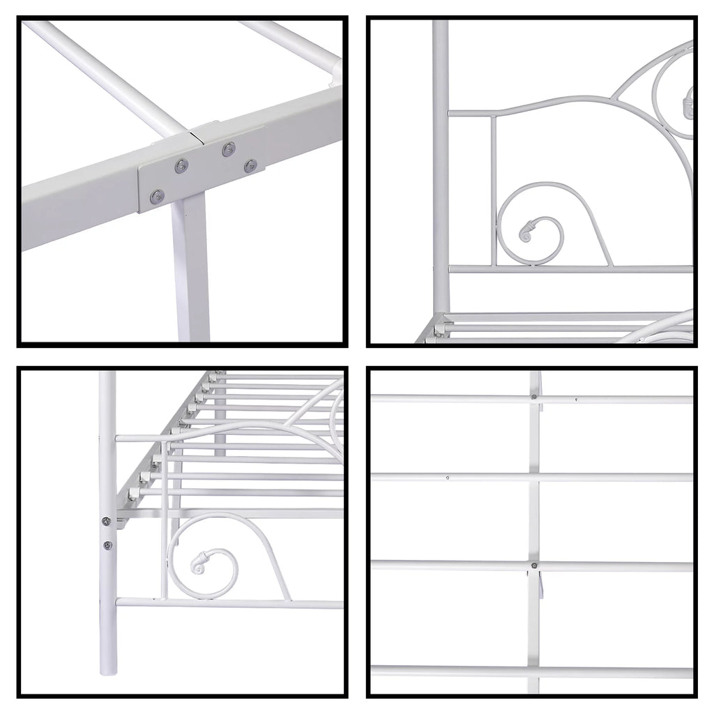 Vintage White Full Size Metal Canopy Bed Frame O2978