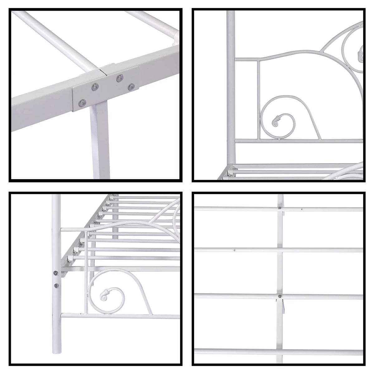Vintage White Full Size Metal Canopy Bed Frame O2978