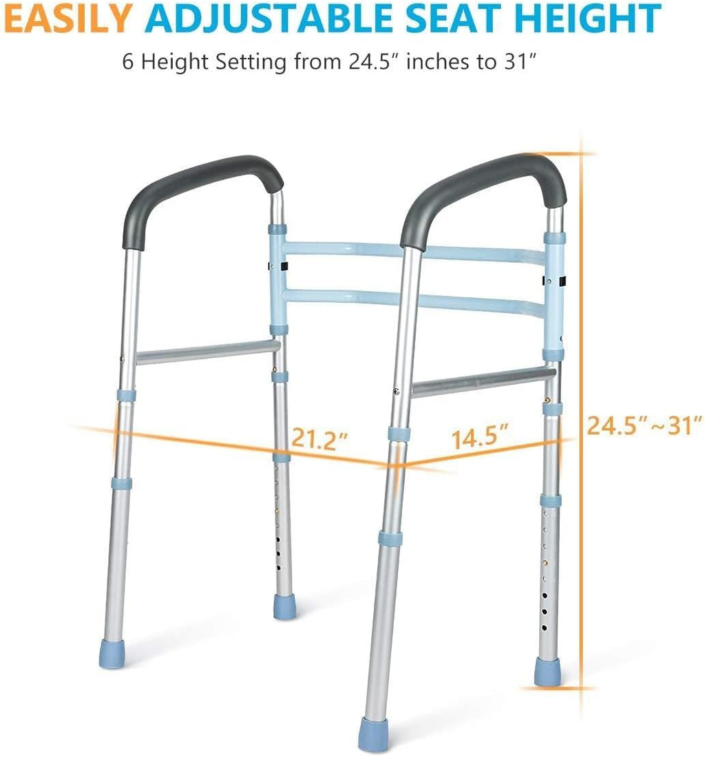 Stand Alone Toilet Safety Rail and Folding Shower Commode Wheelchair Heavy Duty Medical Toilet Safety Frame Adjustable Bathroom Toilet Handrails V62906